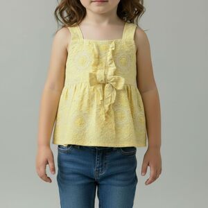 Yellow Eyelet Cutlace White Flowers Prairie Boho Halter Top Blouse Girls 4T-5T